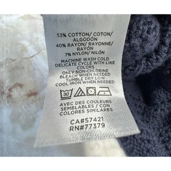 Ann Taylor XS knit top navy square collar cotton blend eyelet New! - Picture 4 of 7